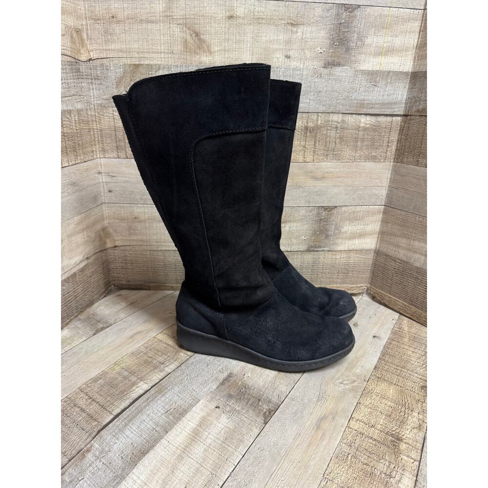 Born Branderburg Boots Suede Black Distressed Wedge Size 9